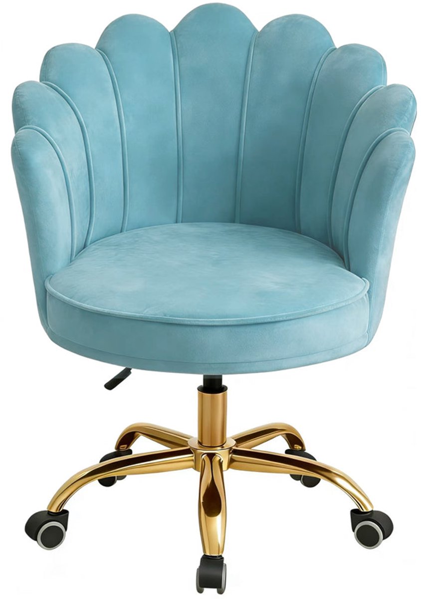 Velvet Schelp Bureaustoel Lichtblauw met Goudkleurig onderstel | Russle