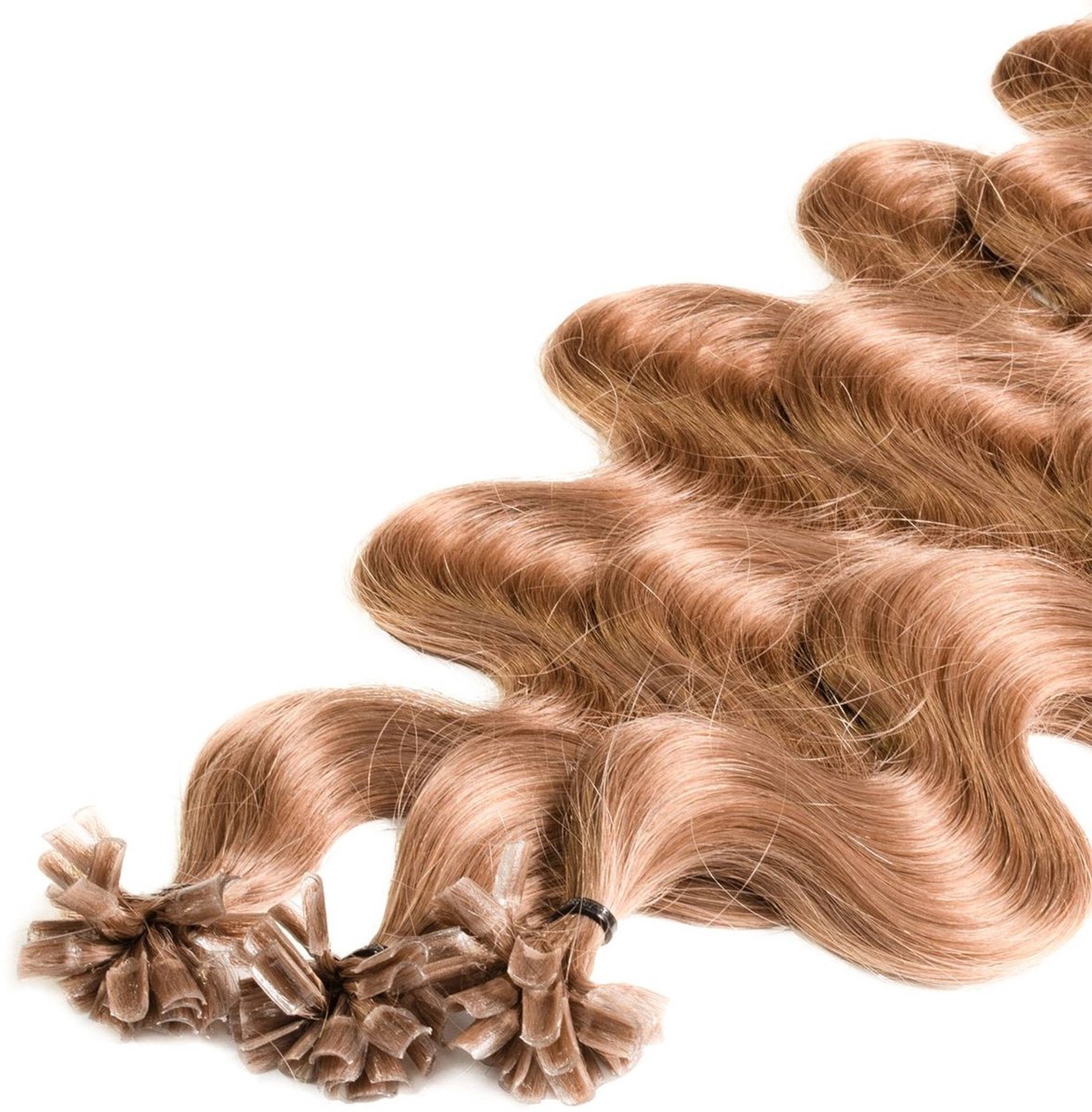 hair2heart Premium Extensions Echt Haar Bondings Gegolfd - 25 Strengen 0,8 g 40 cm 8/01 Lichtblond Natuurlijk As