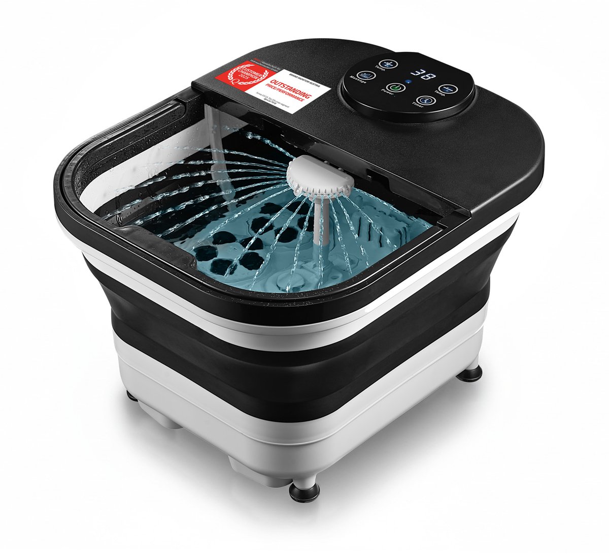 TZS First Austria Voetenbad Inklapbaar - 500W - Met Massage & Voetdouche - Digitale Temperatuurregeling tot 48 °C - Zwart