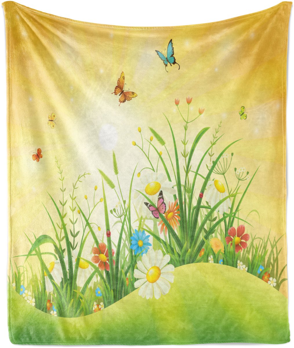 New Bed Lente Kleurrijk weidelandschap Zachte Flanellen Fleece Deken, 200 cm x 153 cm
