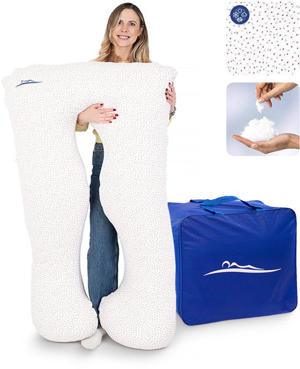 KomfortKissen™ Premium Zwangerschapskussen XXL – Lichaamskussen 150 cm – Zijslaapkussen – Body Pillow – Voedingskussen – Ergonomisch Kussen – Afneembare Hoes – Wasbaar – Borstvoedingskussen – Bloem