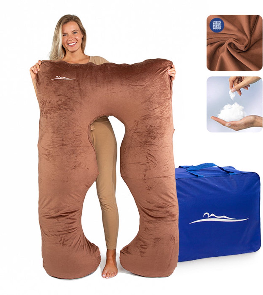 KomfortKissen™ Premium Zwangerschapskussen XXL – Lichaamskussen 150 cm – Zijslaapkussen – Body Pillow – Voedingskussen – Ergonomisch Kussen – Afneembare Hoes – Wasbaar – Borstvoedingskussen – Bruin
