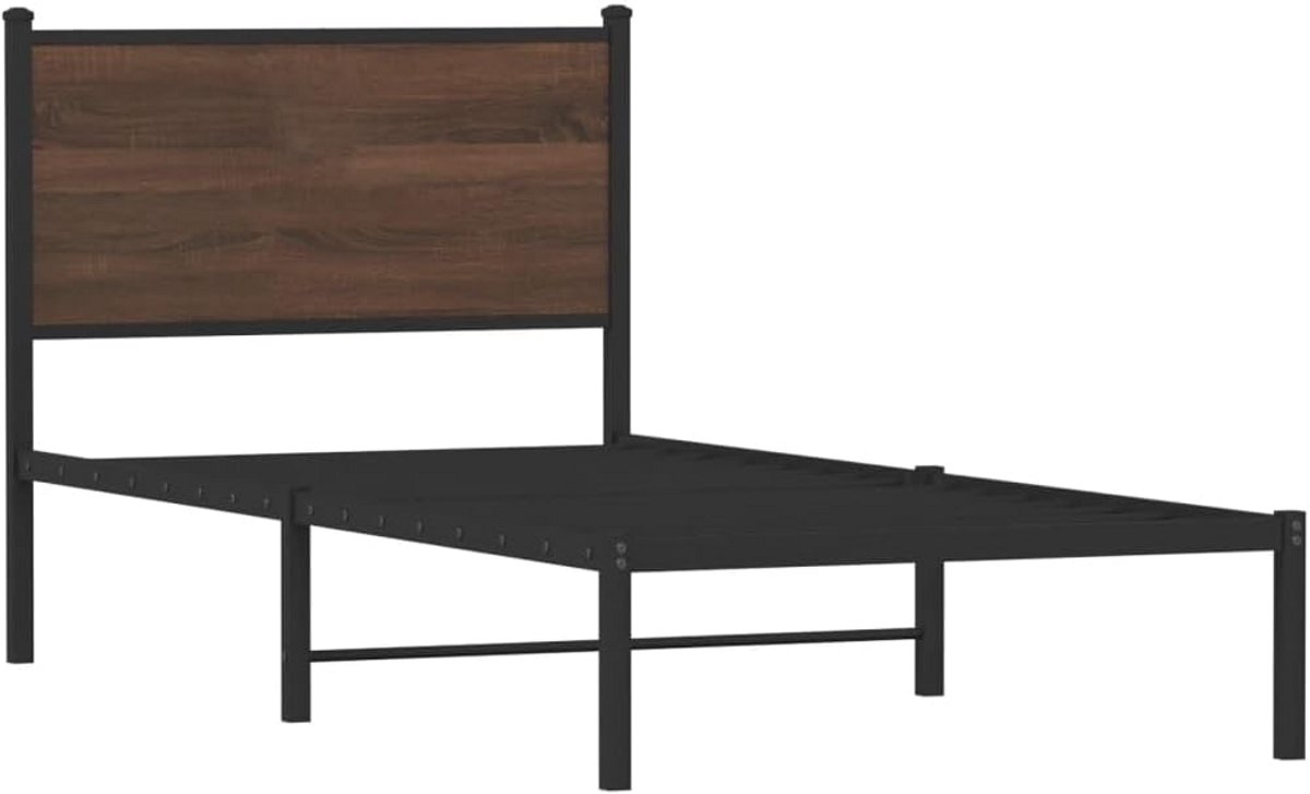 Eenpersoonsbed met Hoofdbord Metalen Frame Bruin Eikenkleurig 90x200 cm