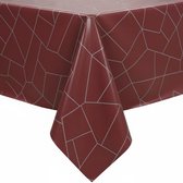 Nappe Géométrique Rouge avec Argent 140x240cm - Nappe Lavable - Plastique
