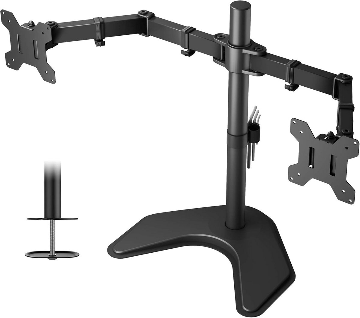Verstelbare Monitor Houder voor 2 Monitoren 13"-27", Desk Monitor Stand, Tiltable en Rotatable, Ideaal voor Werkplek