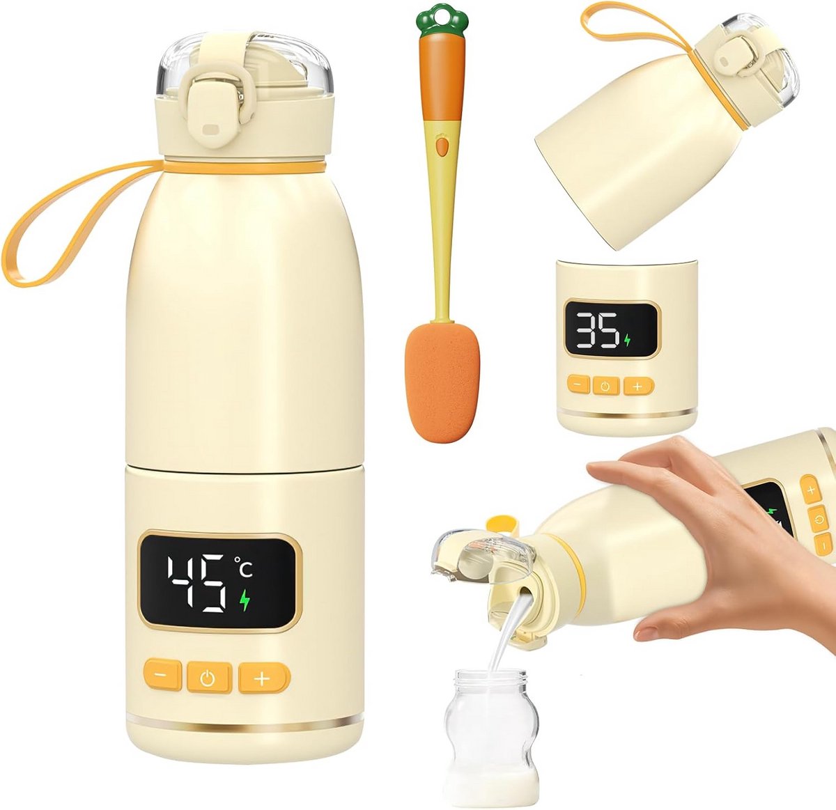 Snelverwarmende Babyfleswarmer voor Onderweg - Draagbare en Lekvrije Flessenwarmer met Langdurige Batterie
