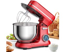 Shopwizz Keukenmachine - Met Mengkom - OLED Scherm - Incl. Garde, Deeghaak en Platte Haak - 11 Snelheden - Blender - Mixer - 2000W - 6.2L - Rood