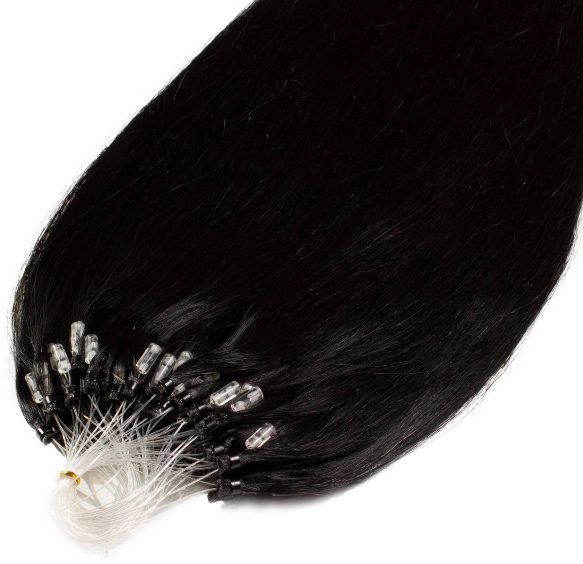 hair2heart Premium Microring Extensions Echt haar glad - 25 strengen 1 g 60 cm 2/0 zwart