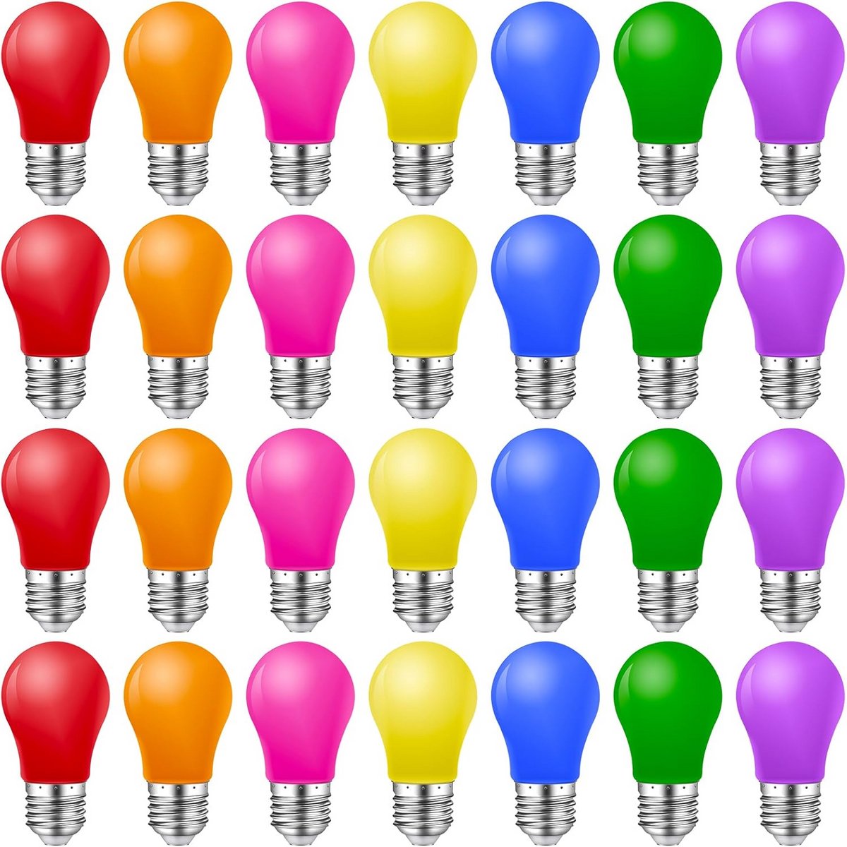 Set van 28 Kleurrijke E27 LED Gloeilampen voor Buiten en Feestdecoratie