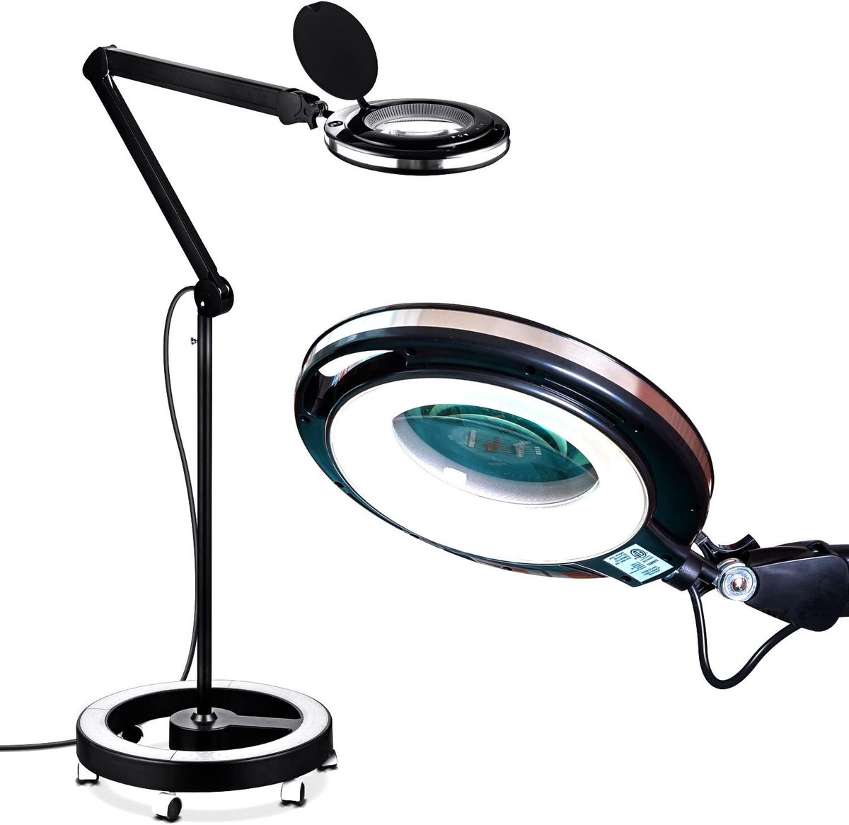 Vloerlamp met vergrootglas en LED-verlichting voor gezicht en wimperverlenging
