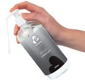 Hand die een transparante fles met pompdispenser vasthoudt, EasyGlide Anaal Lube 500ml
