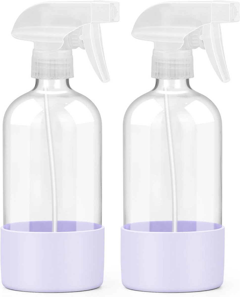 2x Glazen Spuitflessen met Siliconen Beschermhoes - Verstelbaar Inhoud 500ml voor Planten, Haar & Schoonmaak