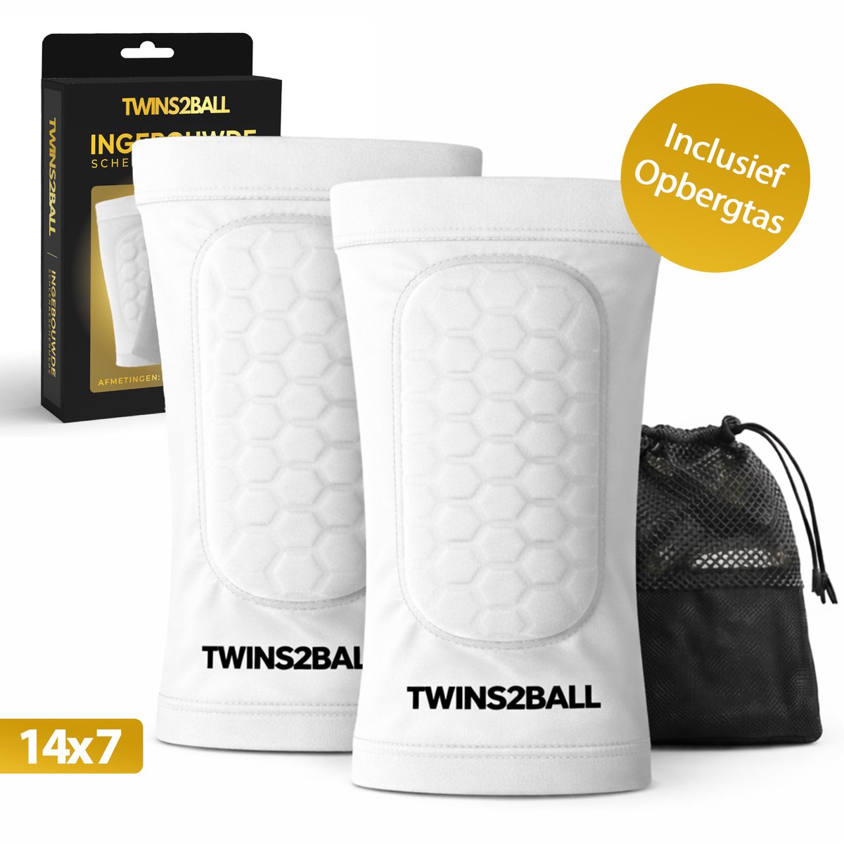 Twins2ball Scheenbeschermers voetbal + INCLUSIEF opbergzakje - scheenbeschermers voetbal kind - Ingebouwde scheenbeschermer - voetbal - Kinderen & Volwassenen - wit