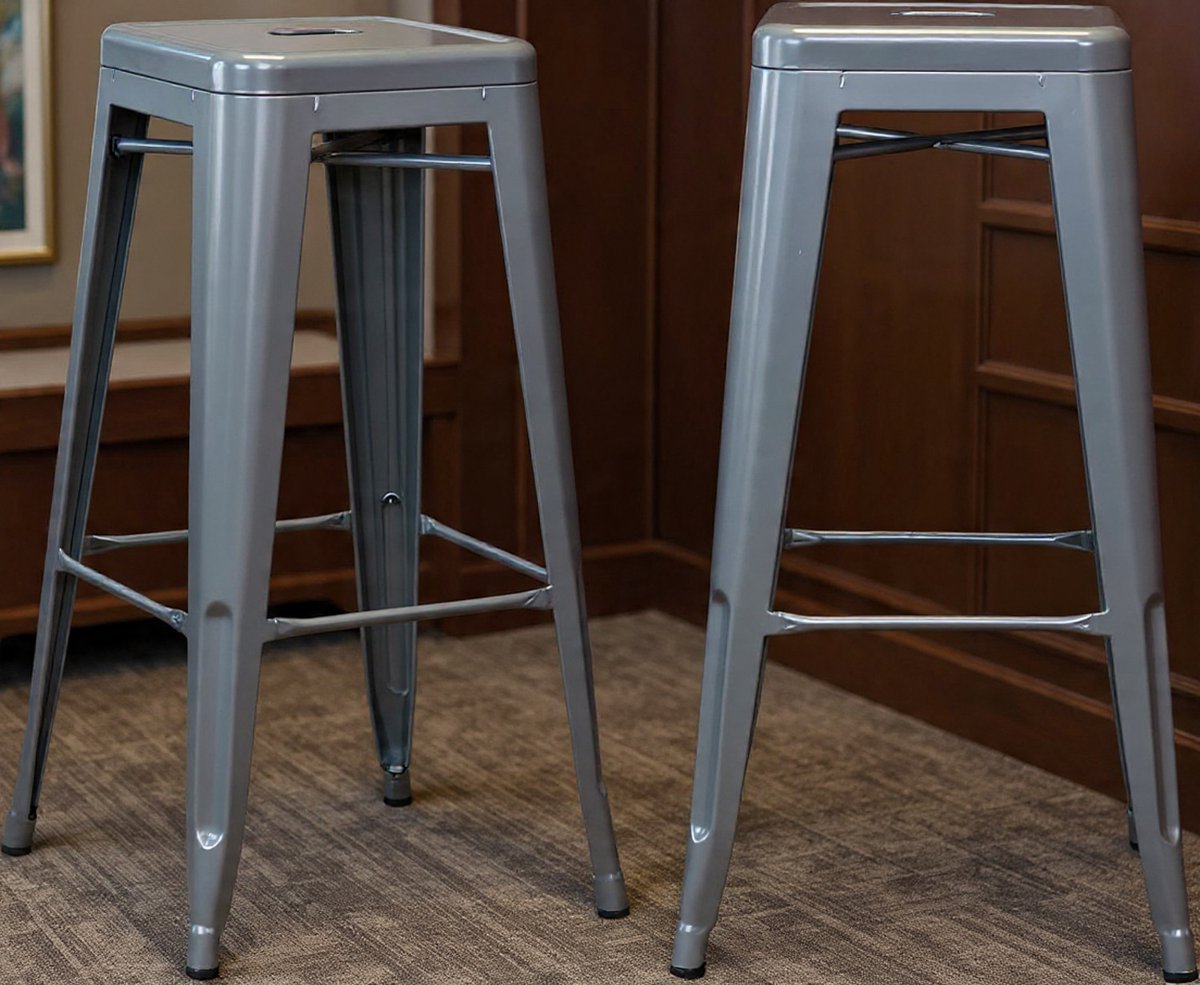 Bar Stools Iron Bar Chairs Set of 2, Seat Height 76 cm Counter Stool, Stackable Metal Bistro Stool with Footrest in Industrial Design (Grey)-Casa Serena – 76 cm – Casa Dorada