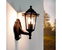 Merkloos Buiten wandlamp met bewegingsmelder aluminium glas zwart IP44 terras D:23 cm E27 lantaarn nostalgische sensor wandlamp PARIS