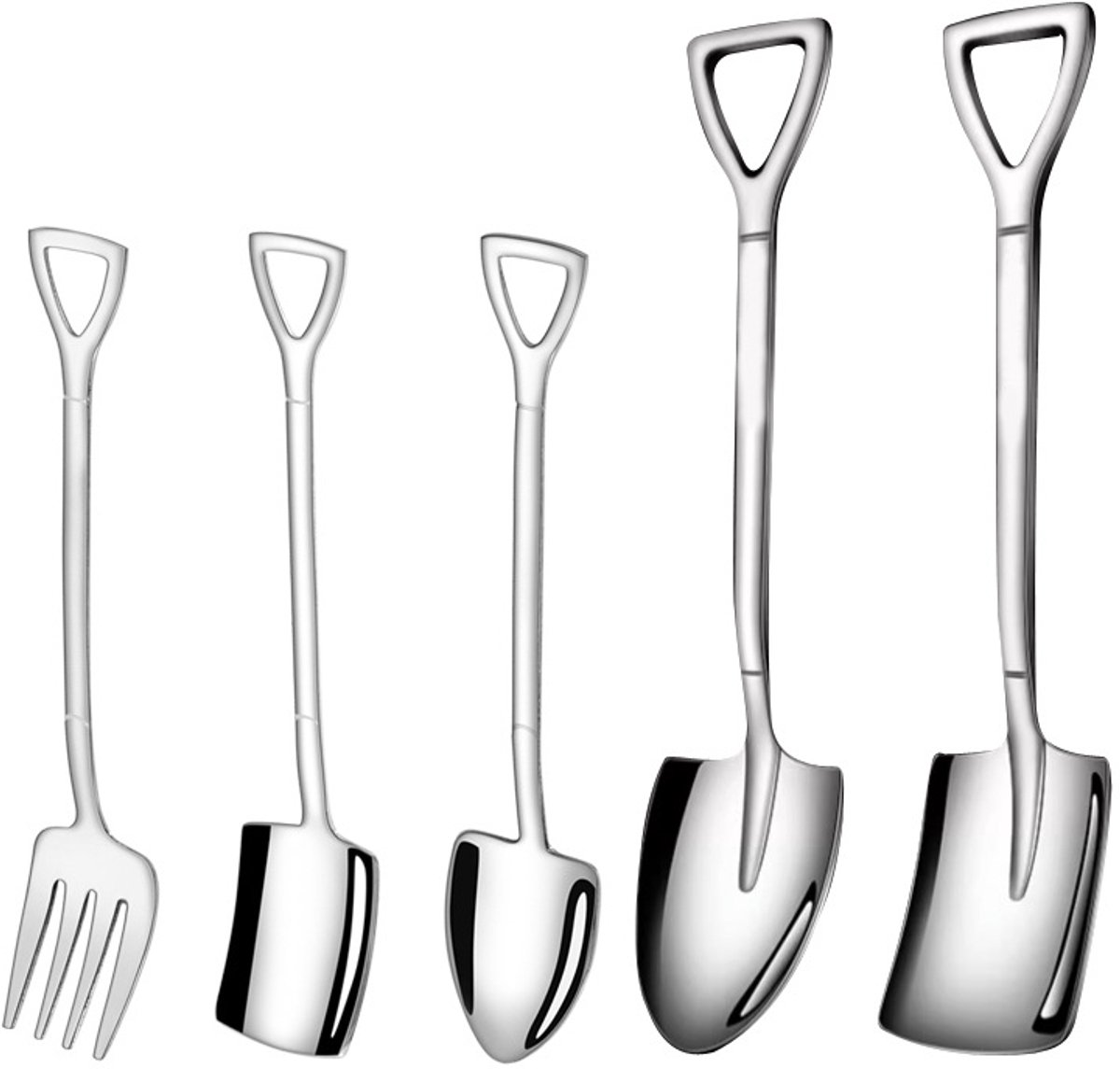 5 stuks zilveren mini-scheplepels en -vork voor thuis, feestjes, keuken, restaurant en bistro