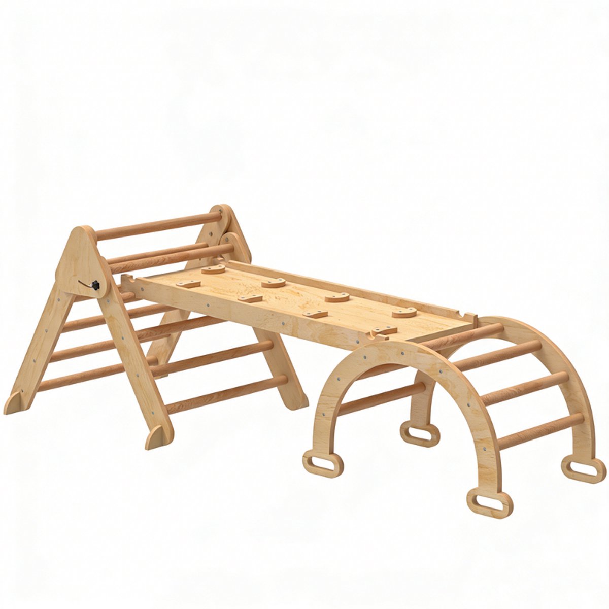 7-in-1 Kids Klimrek - met Klimboog en Helling met Klimrek/Glijbaan - Montessori Klimrek - Klimset - Speelgoed - 188 x 70 x 59 cm - Natuurlijk