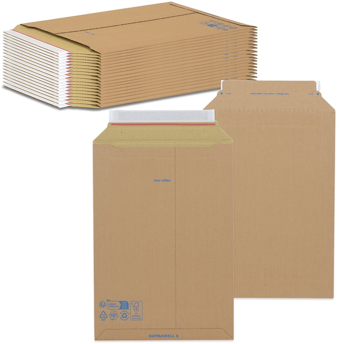 Oputec 25x verzendtas VT71 A3+ 290x410 mm golfkarton envelop zelfklevend met scheurstrip