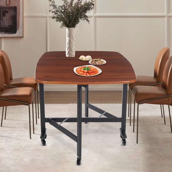 Inklapbare Tuin- En Campingtafel - Vouwtafel - Opklapbare Tafel - Verplaatsbare Tafel - Balkon Tafel - Bruin - 120x80x75 cm - 6 Zwenkwielen Met Remmen — afbeelding 2