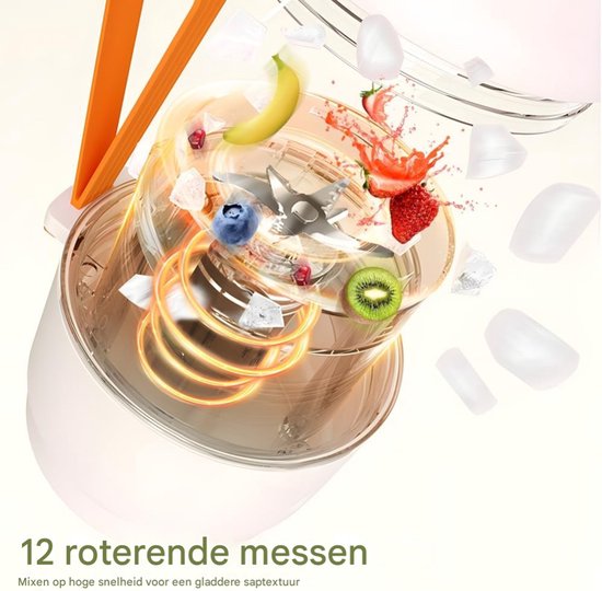 longziming - Draagbare Blender Voor Smoothies - 450ml Mini Mixer To Go - USB Oplaadbaar - Mini Stand Mixer Met Dubbele Cup Deksel - 12 Mesjes - BPA-vrij - Persoonlijke Blender Voor Reizen Kantoor Sport van longziming — afbeelding 5