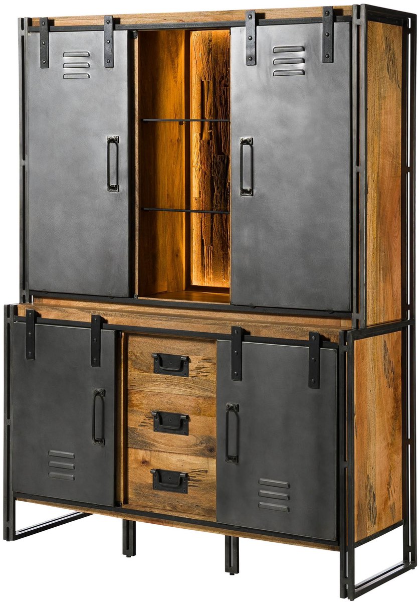 MASSIVMOEBEL24.DE buffetkast BLACKBURN LUX #406 natuur / grijs 150 x 200 x 55 cm