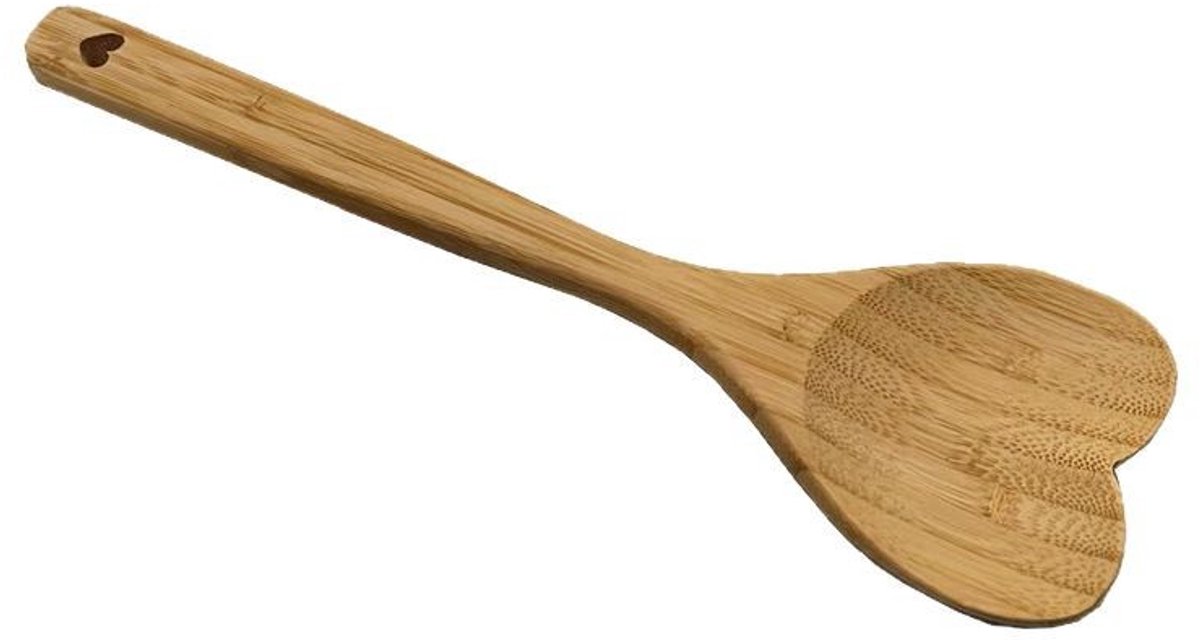Hartvormige Bamboe Lepel – Houten Serveer- en Menglepel – Vintage Landelijk Keukengereedschap