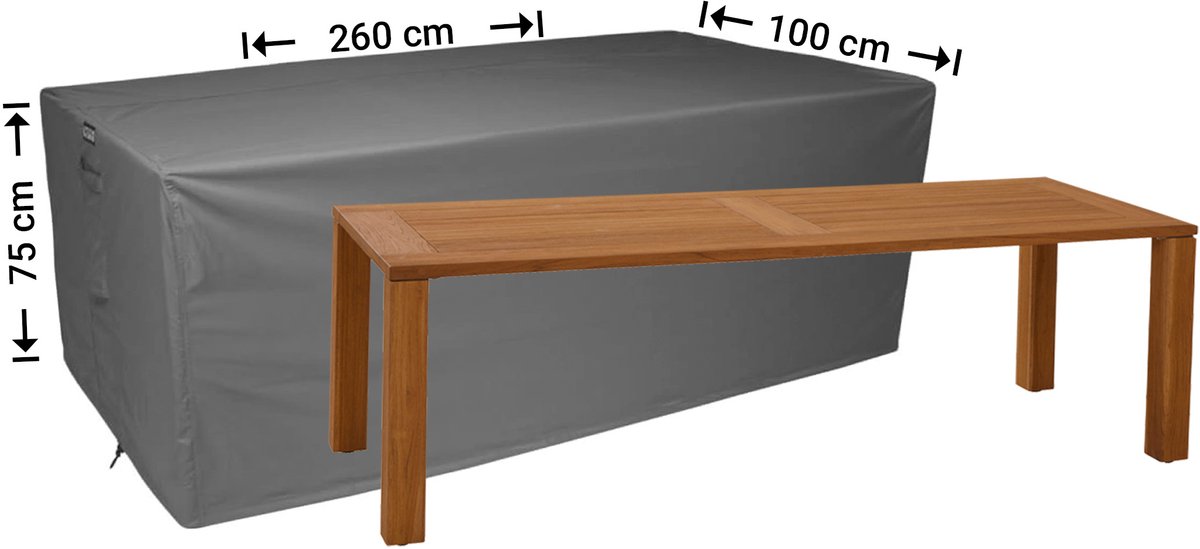 Raffles Covers Beschermhoes tuintafel - 260 x 100 H: 75 cm - D-RT260 - Waterdicht - Ademend - UV-bestendig - Elastisch rijgkoord - Beschermhoes tuinmeubelen