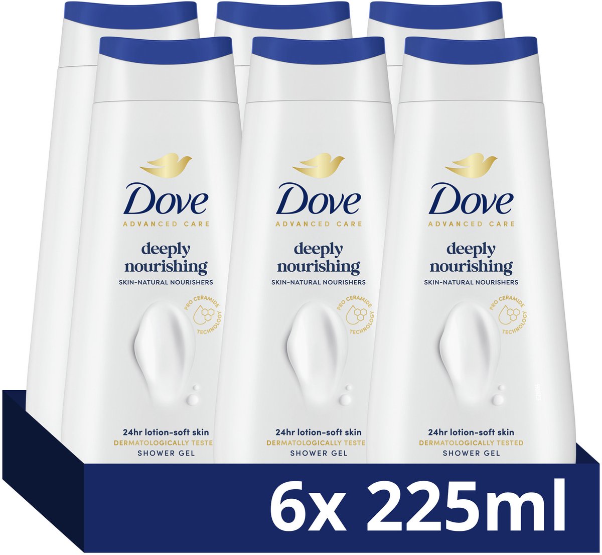 Bol.com Dove - Douchegel - Advanced Care Deeply Nourishing - 6 x 225 ml - Voordeelverpakking aanbieding