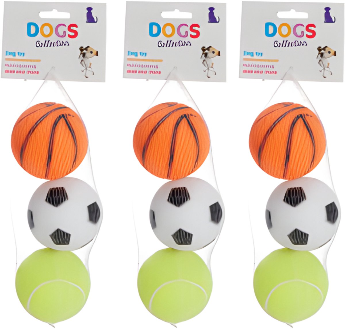 Pets Collection Hondenspeelgoed - 9x - speelballen - pvc - 6,5 cm - voetbal basketbal tennisbal