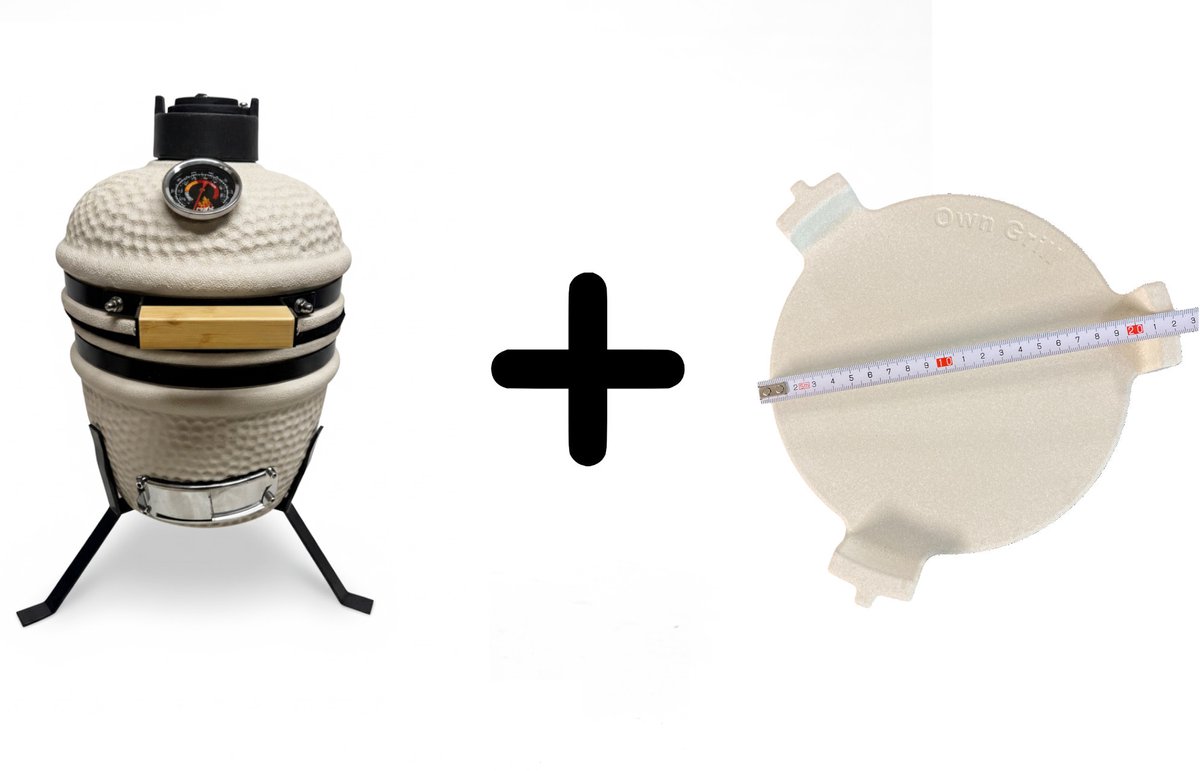 Compleet - Own Grill 13 inch kamado barbecue V2 creme met heatdeflector