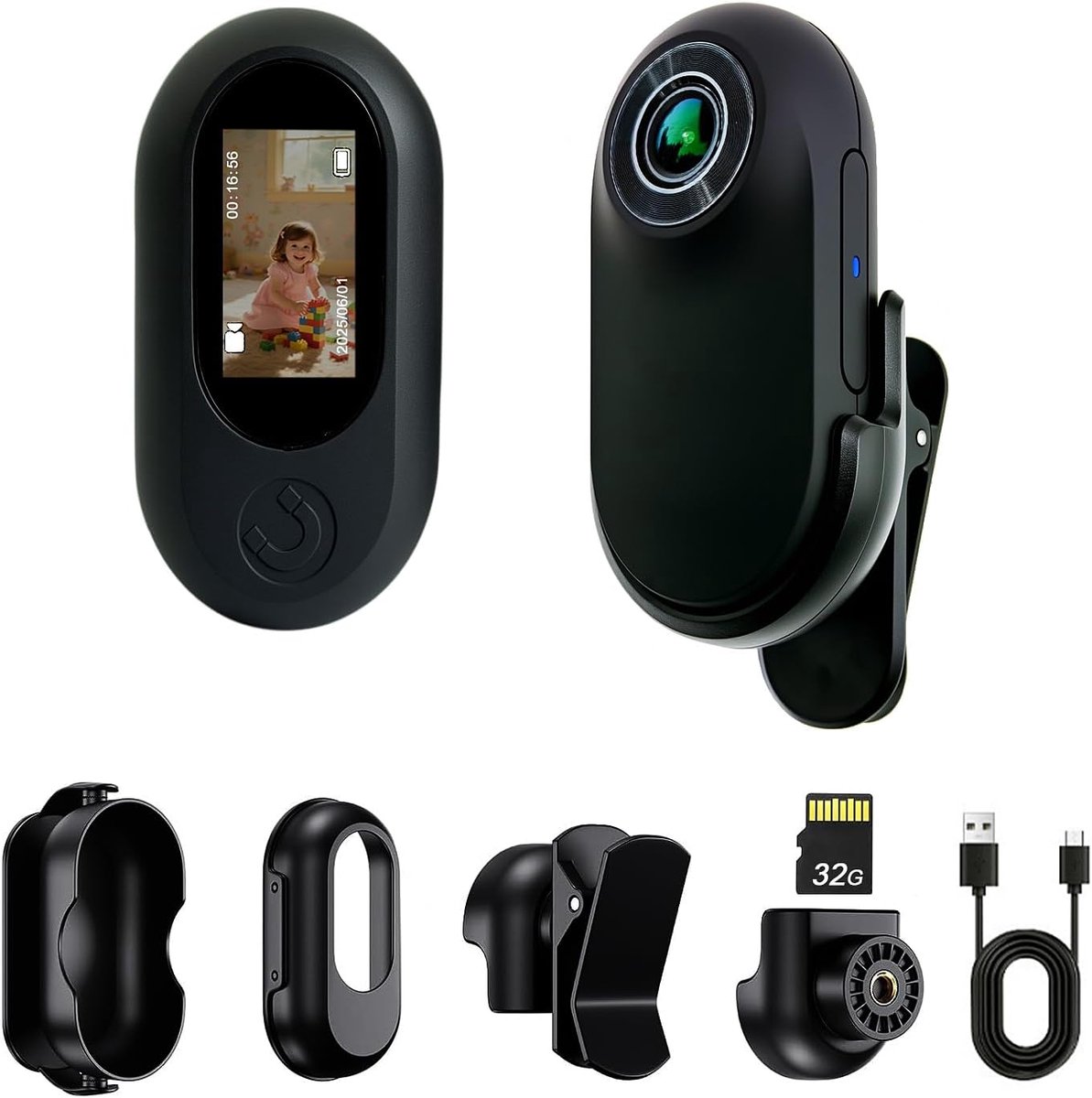 Mini Body Cam – Duimgroot – Audio & Video – Handsfree – Draagbare Vlogcamera voor Wandelen, Vissen & Reizen (Zwart) - 32G