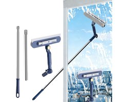 Telescopische Ramenwasser Set - 120 cm - 3-in-1 Raamwisser met Steel - 180° Draaibare Kop, Microvezel Mop & Spleetborstel - Voor Hoge Ramen & Kozijnen - Blauw