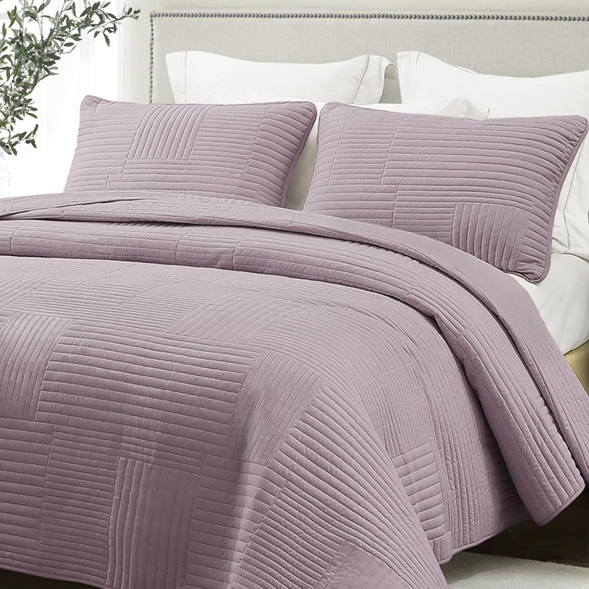 Sprei met Kussenslopen - Bedsprei Dekbed - Slaapkamer Decoratie - Microvezel Vulling - 260 x 280 cm - Lila