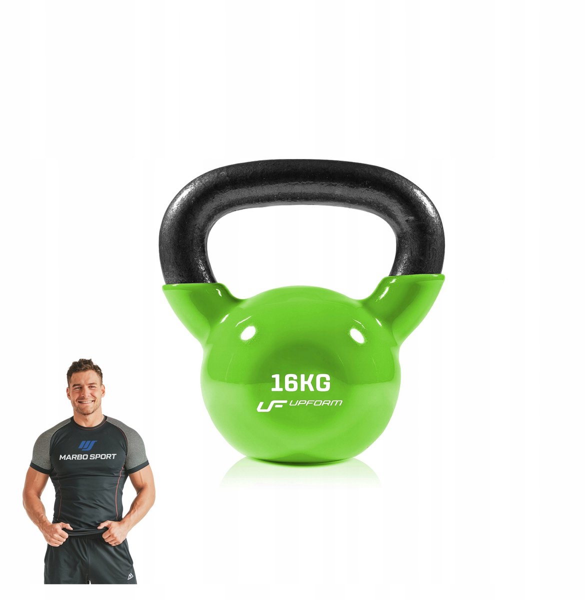 Marbo Sport - Kettlebell - UpForm - 16 kg - Gietijzer met vinylcoating - Voor functionele training en thuisgym en Home Gym - Groen
