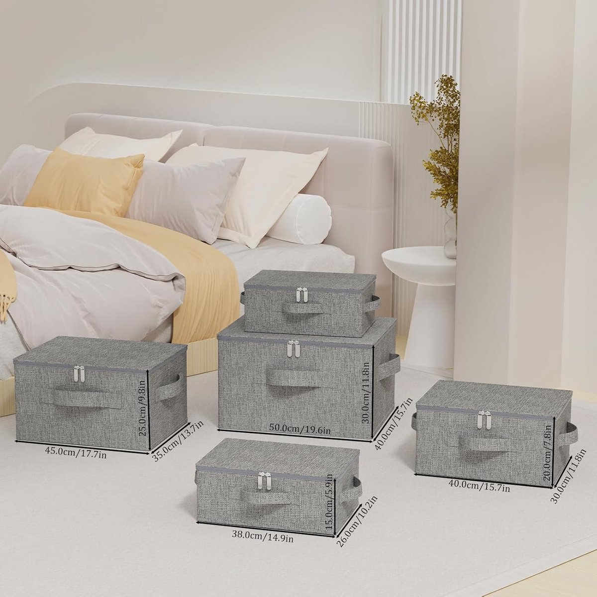 Opbergdozen met Deksel - Opvouwbare Deken Opbergzakken voor Kleding en Schoenen - Stijlvolle Organisatiebakken - 2 Stuks, Grijs (45x35x25cm) — cadeau in Cadeau-ideeën - foto 2
