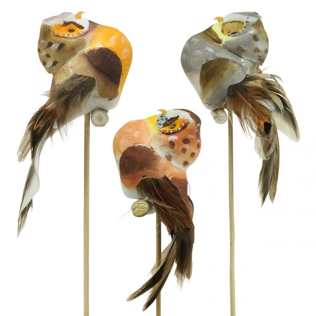 Sierplug uil, bloemendecoratie, uil met veren H5.5cm 6st, 6 Stück