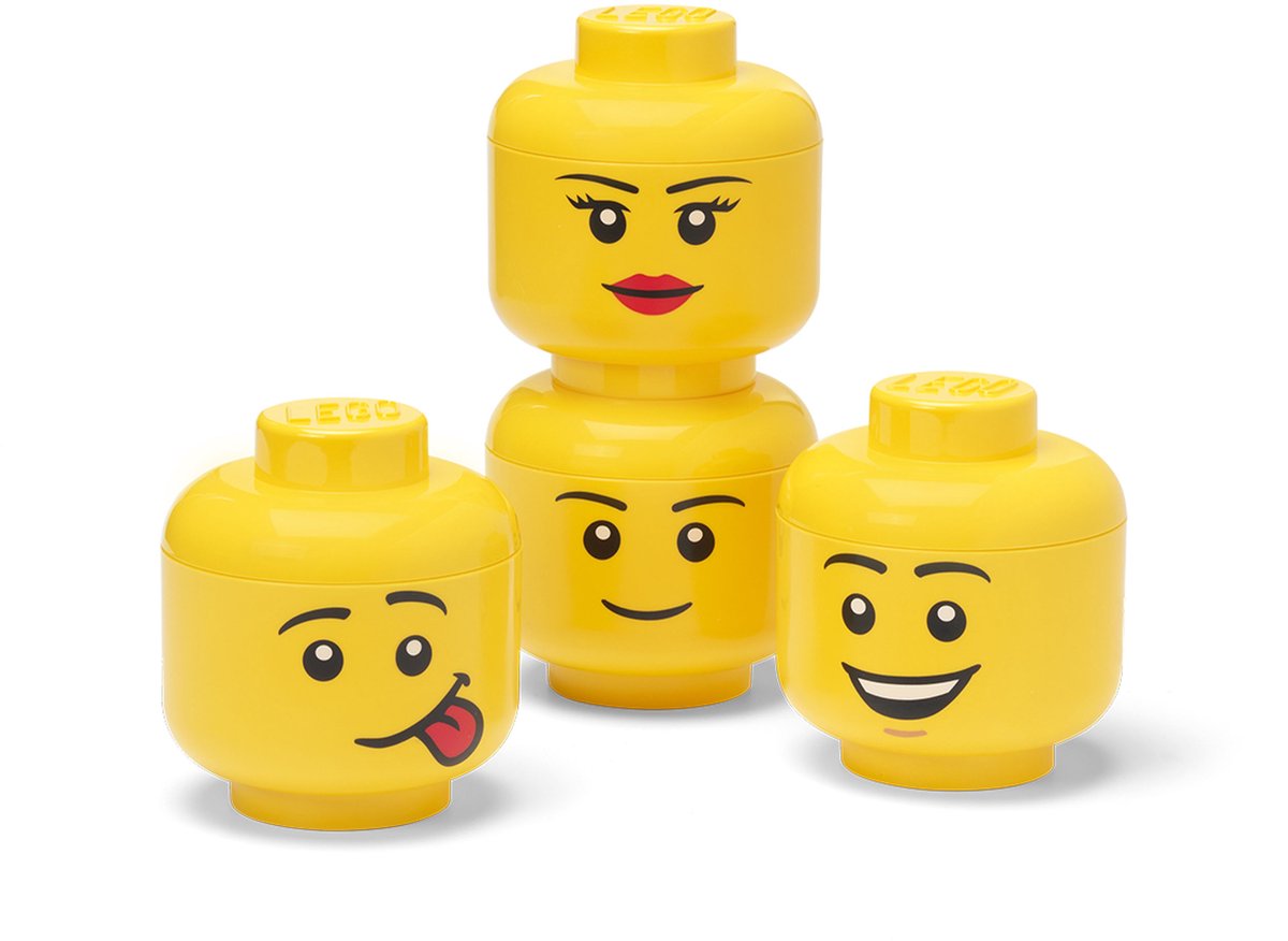 Opbergbox, Opbergdoos, Mini, Set van 4 Stuks, Hoofd, Boy, Girl, Silly, Winky - LEGO