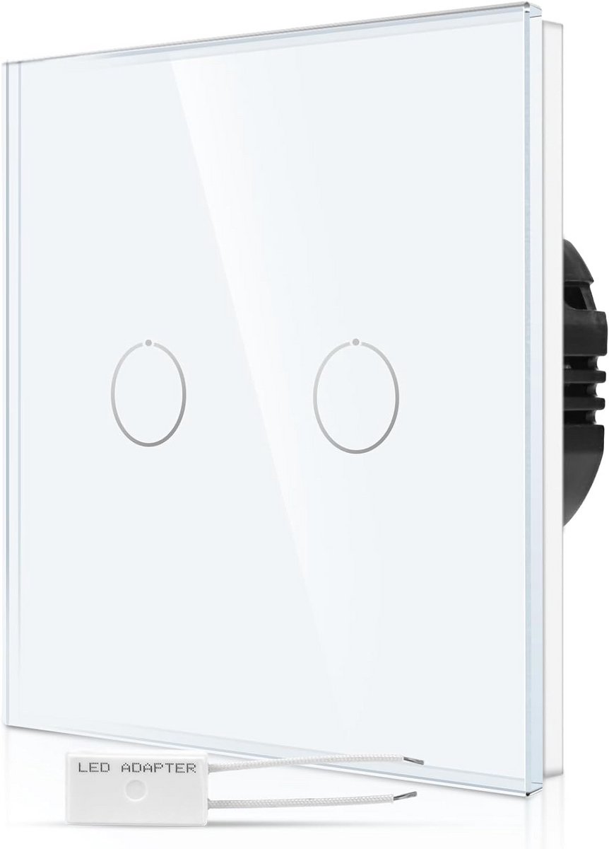 Inbouw Dubbele Touch Dimmer Wit met Statusled en Glazen Paneel