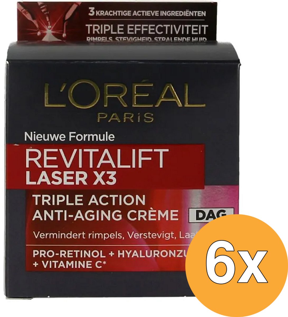 6x L'Oréal Paris Revitalift Laser X3 Anti-Rimpel Dagcreme (50 ml)
