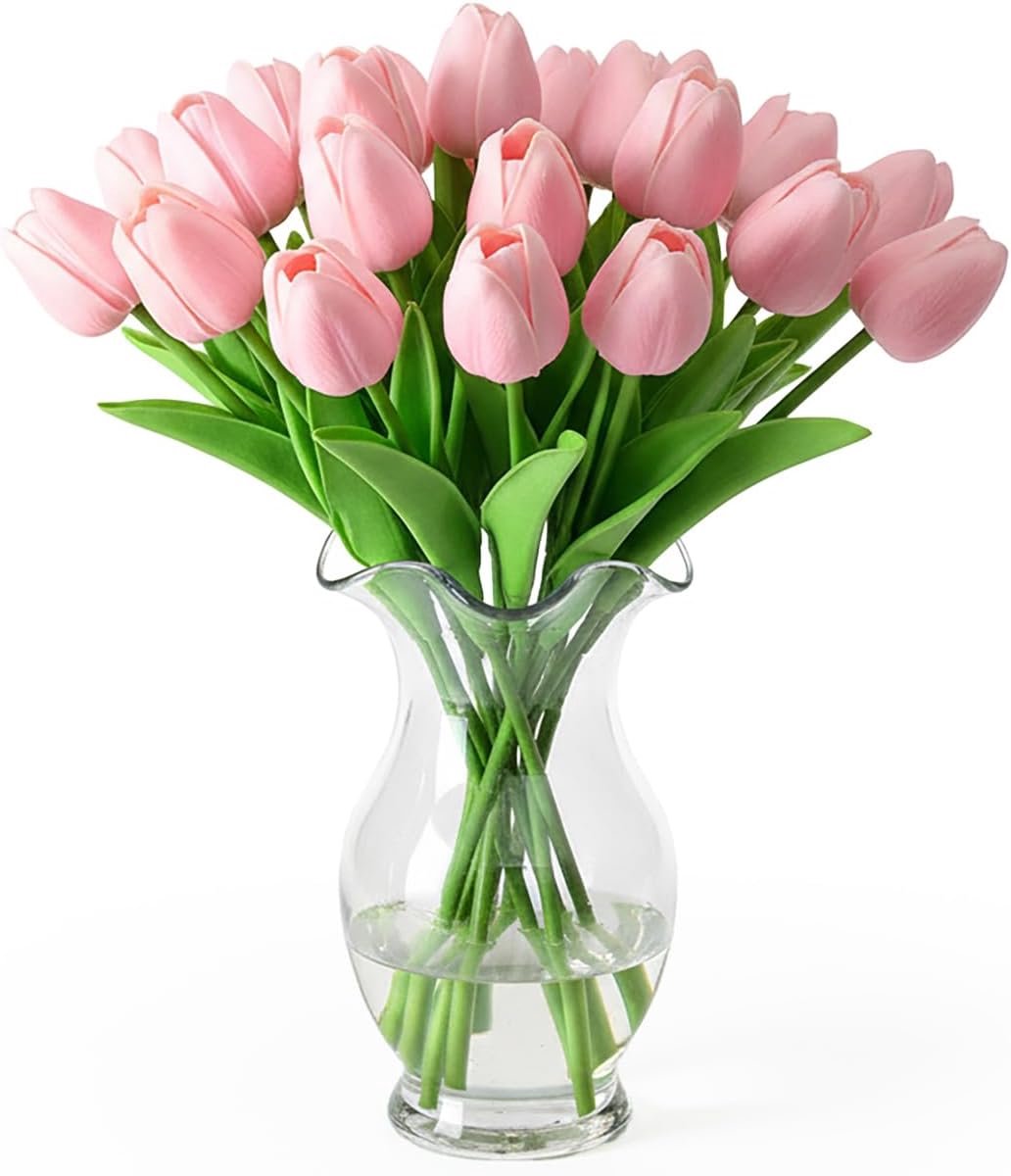 20x Realistische Kunsttulpen in Melkroze - Zijden Bloemen voor Woondecoratie en Bruiloften