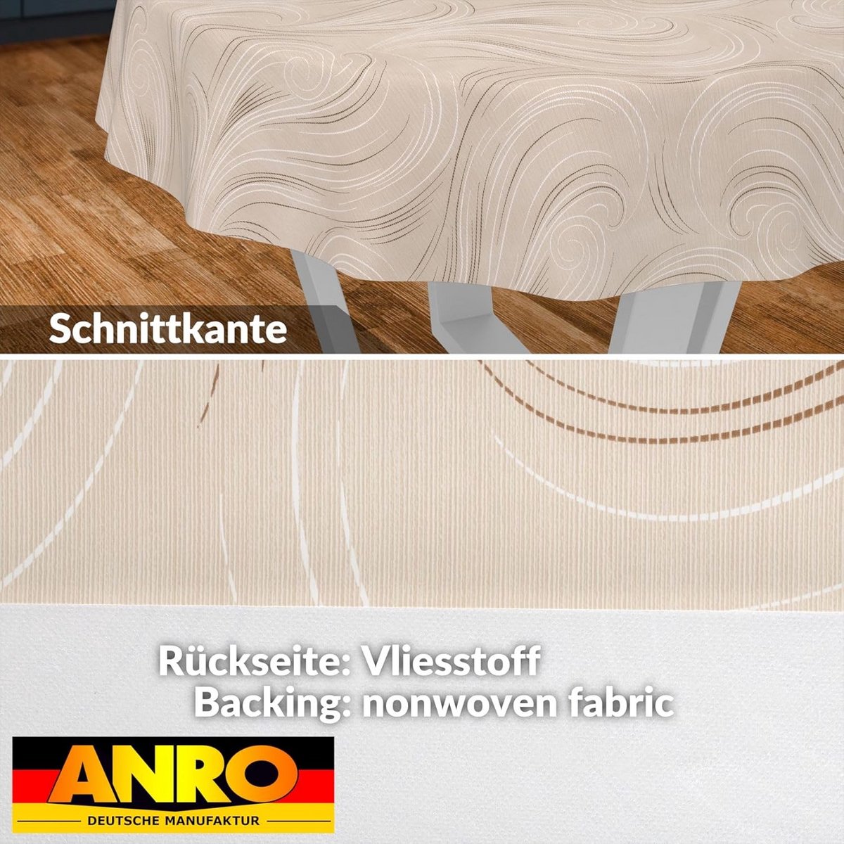 Tafelkleed rond 140 cm - afwasbaar abstract patroon - beige modern tuintafelkleed