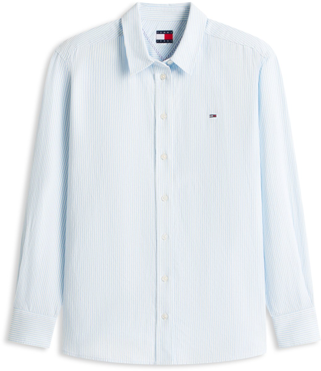 Tommy Jeans Blouse Relaxed Fit Overhemd Van Linnenmix Dw0dw22209 0a6 Light Powdery /stripe Dames Blauw