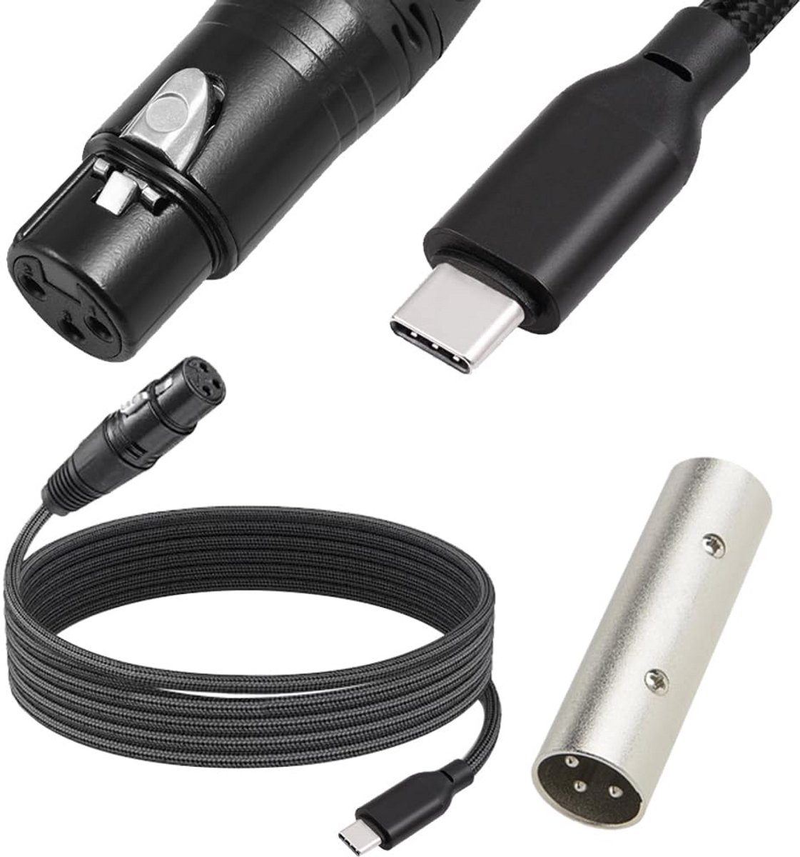 USB-C naar XLR Kabel - Microfoon Adapter voor Opname, Studio en Karaoke (3-Polig)