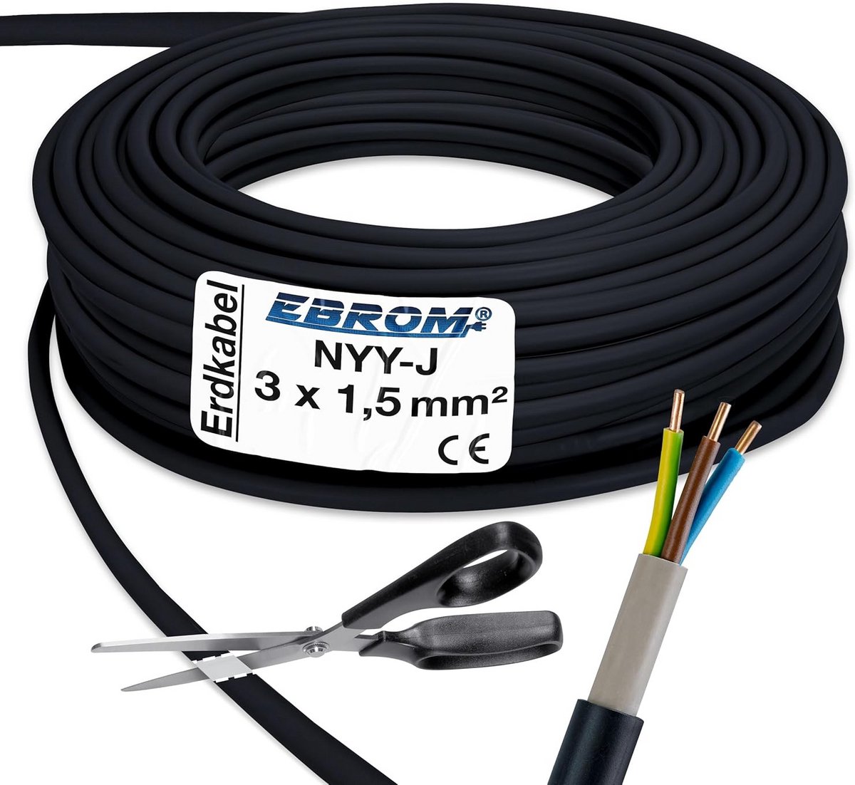 Installatiekabel 3x1,5mm² | Flexibele Aardingskabel Zwart | Meterkeuze