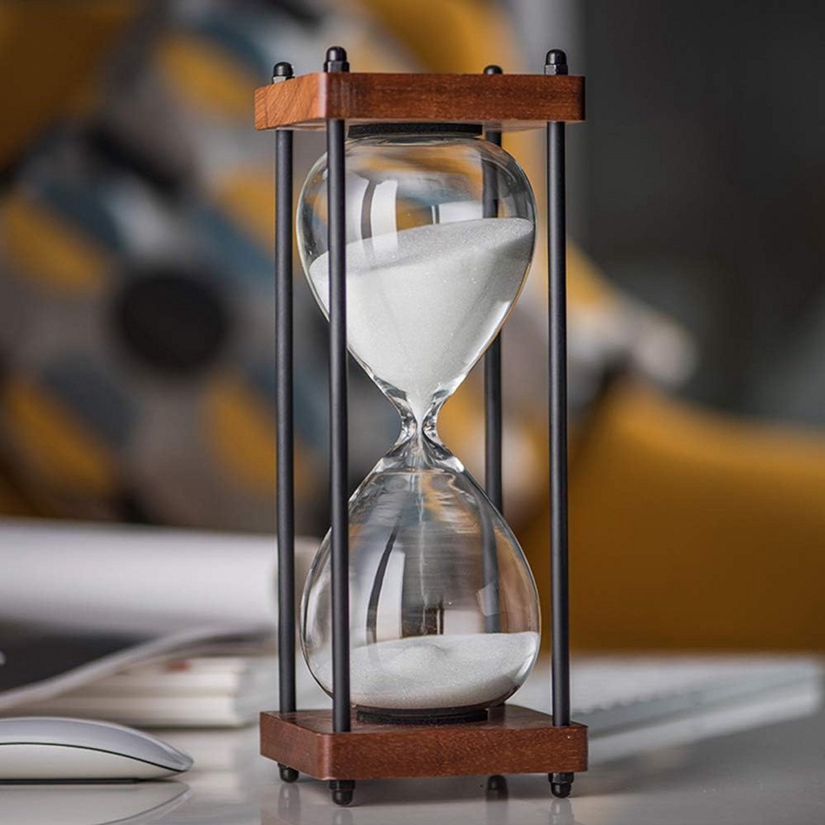 Groot Zandloper 60 Minuten Timer Hout Decoratief Wit