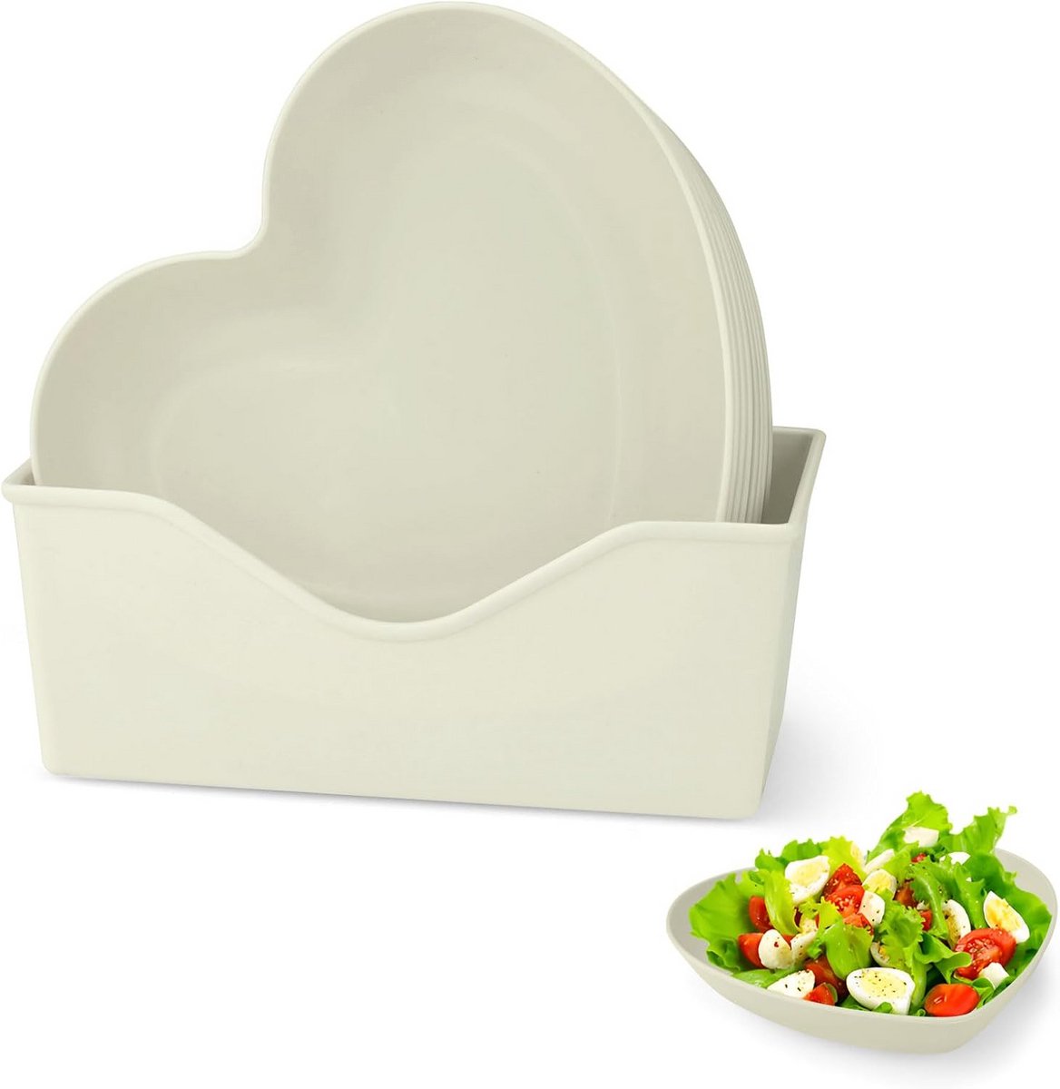 Hartvormige Bordjes Set van 10 met Houder - Dessert, Taart en Snack Borden - Beige