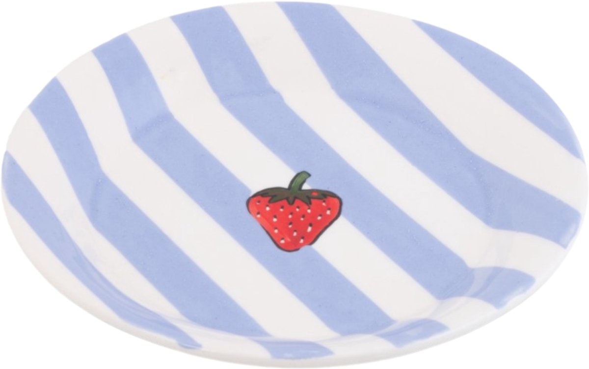 Ontbijtbord Fruity Strawberry – Paars/Wit gestreept – Aardewerk – ø 20 cm - Dishes & Deco
