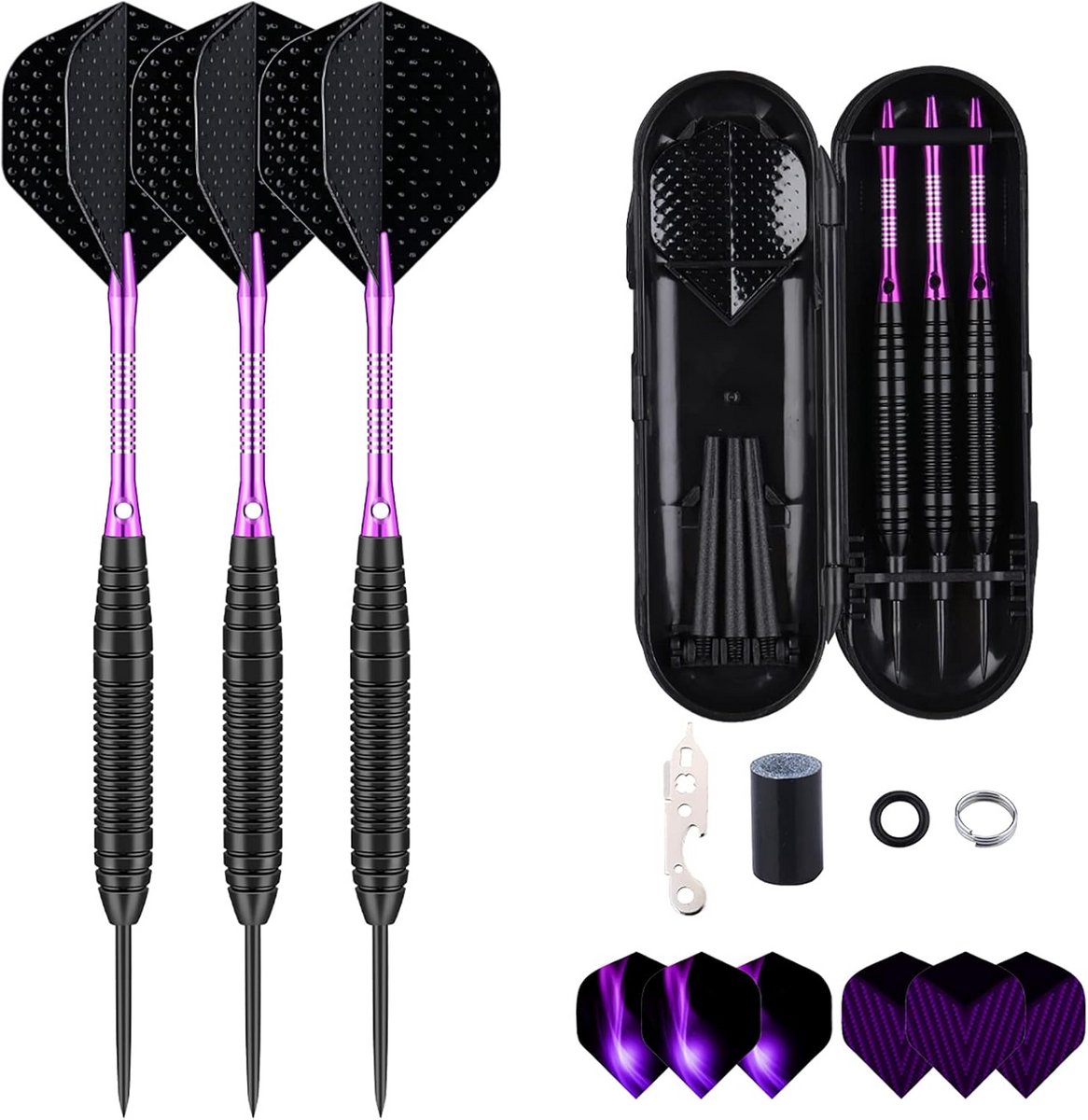 Professionele Stalen Tip Dartset - 3 stuks met Aluminium Schachten en Vluchten