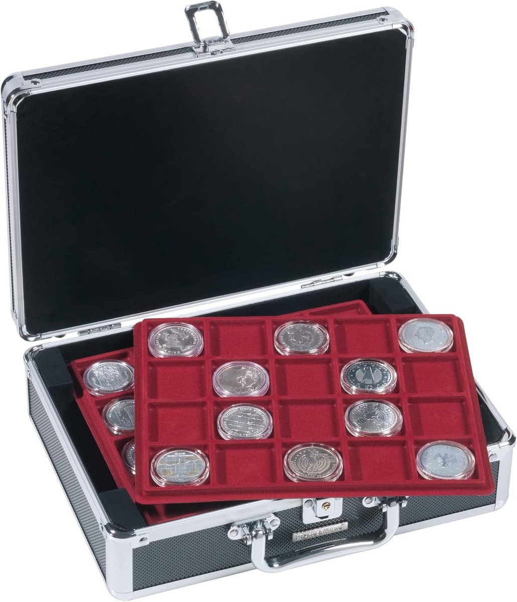 Muntendoos voor 120 munten in capsules (10 & 20 euro) - Zwart/Zilver