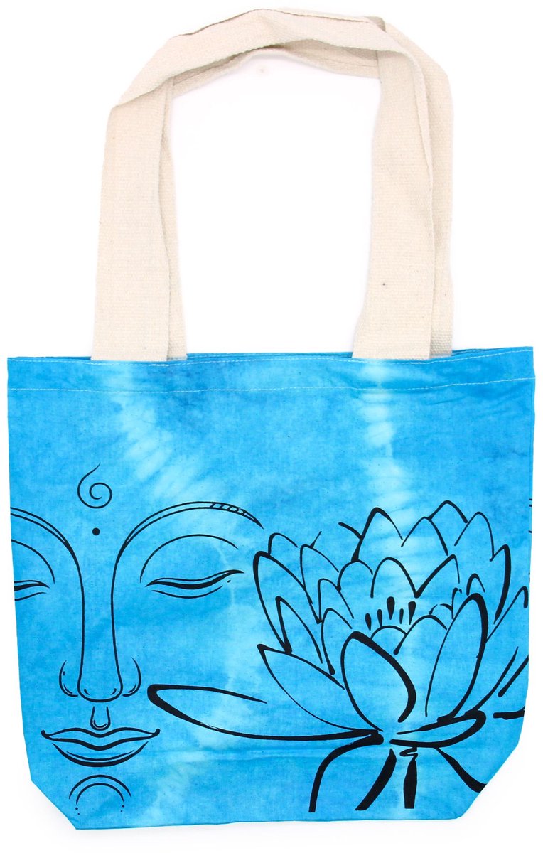 Ancient Wisdom - Tas - Katoenen tas multicolor met tie-dye print 38x42x12 cm - Boeddha - Handtas - Schoudertas - Eco-vriendelijk - Modeaccessoire - Tas met print